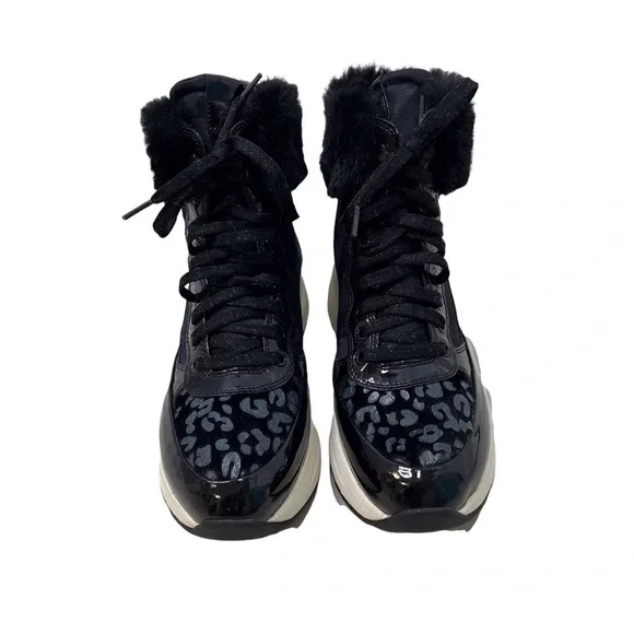 Geox Backsie Amphibiox Winter Boots Animal Print Faux Fur Black Size 7.5 Lace Up - Picture 3 of 10